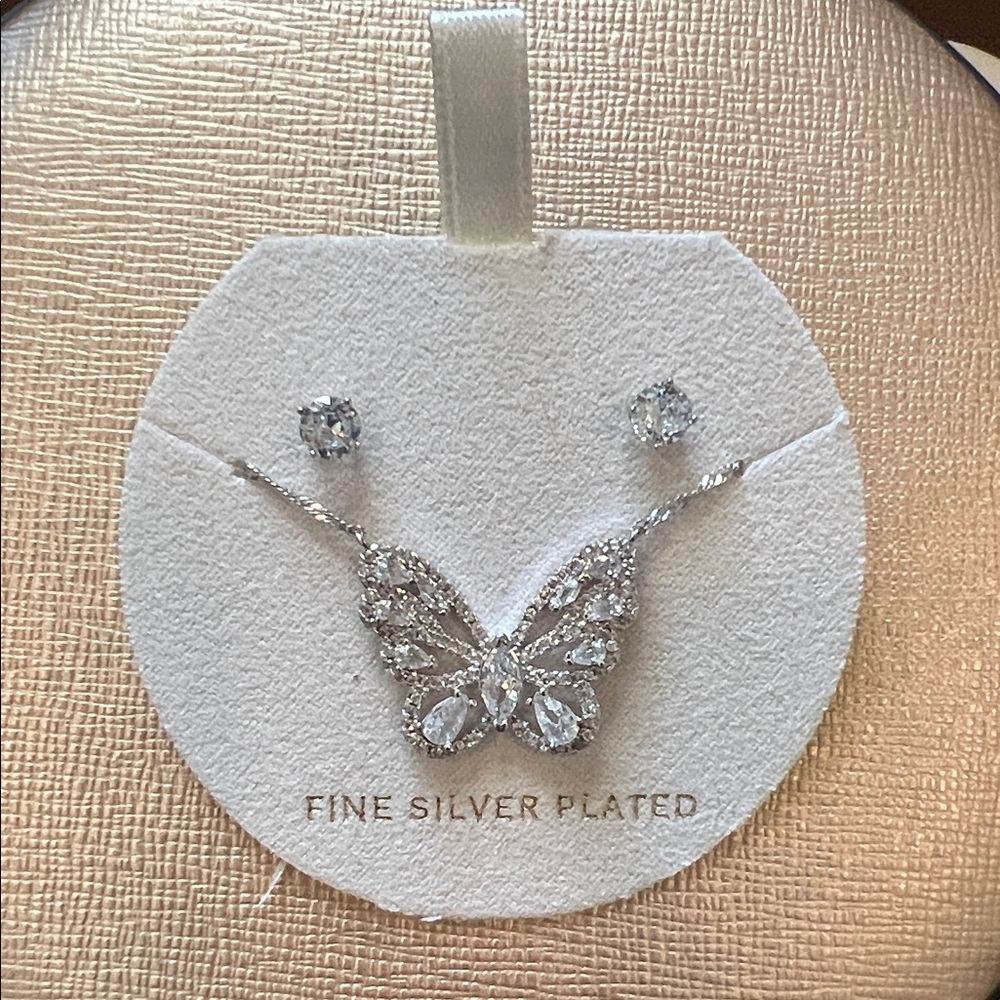 Silver Plated Butterfly Necklace and Earrings